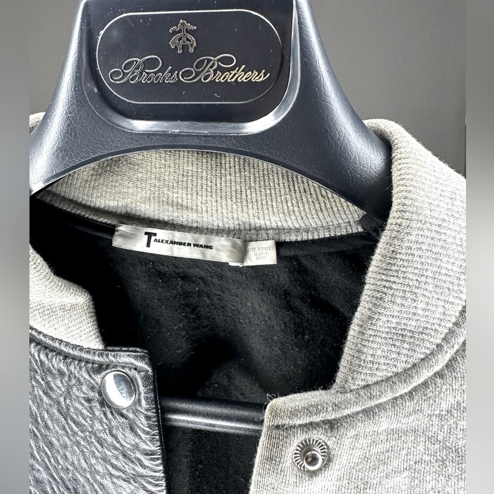 ALEXANDER WANG Leather & Neoprene Half Half Varsity Jacket Black and Grey - Picture 11 of 13